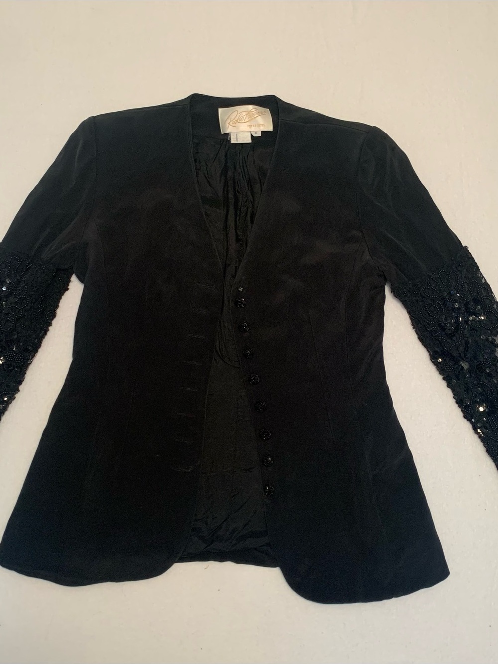 Vintage 90s Rickie Freeman Teri Jon Beaded Silk Evening Blazer Ladies Size 6